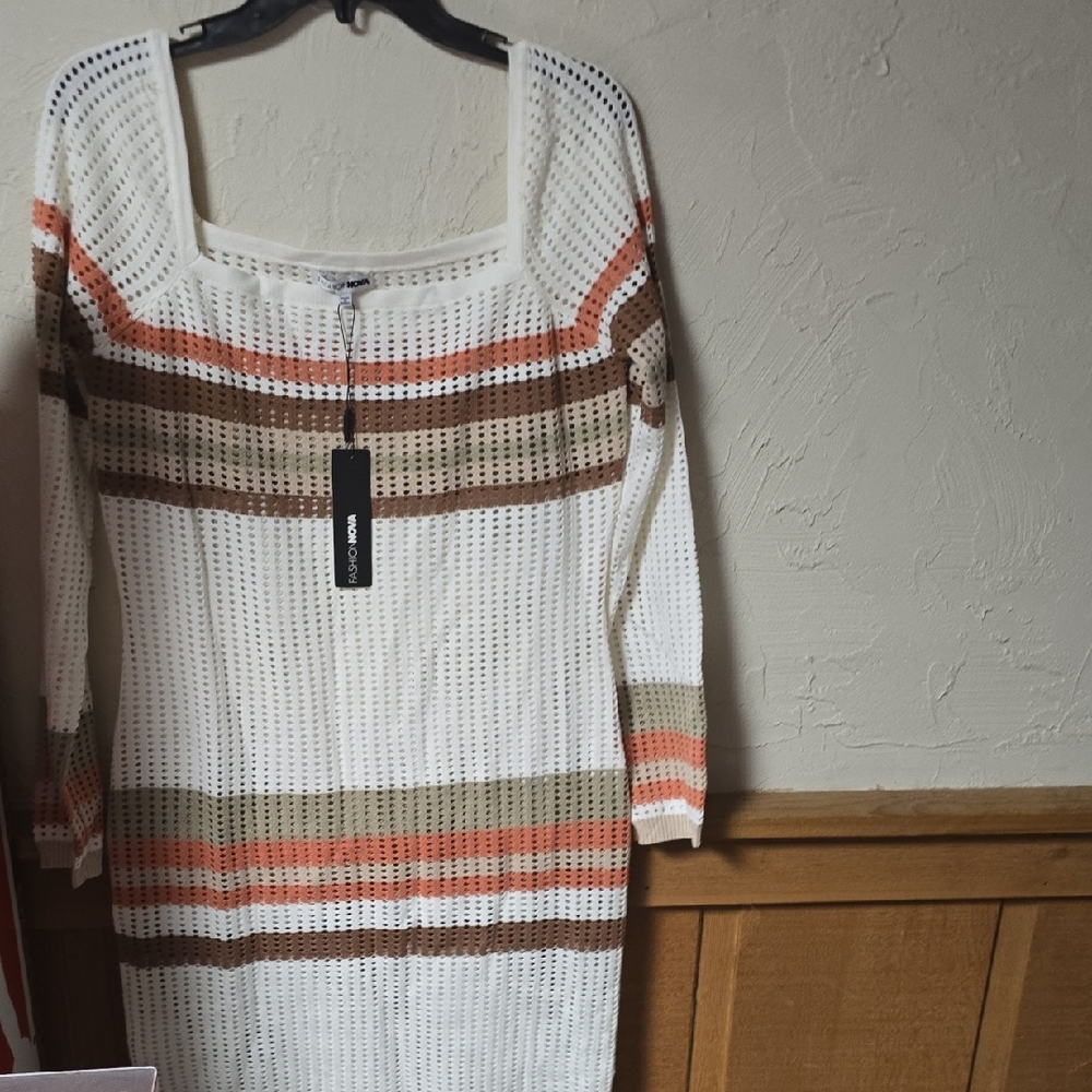 Striped Knit Dress with Square Neckline By FASHION NOVA NEW NEVER WORN 1X